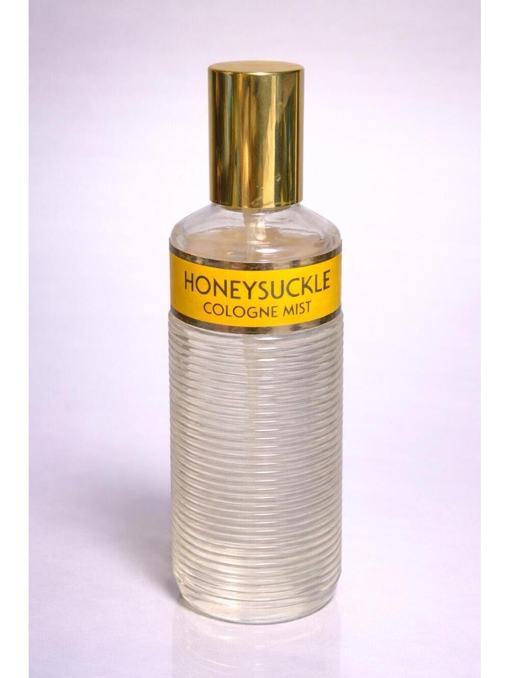 Avon 1970s Honeysuckle Cologne Mist Ribbed Glass Bottle Gold Cap, 5”